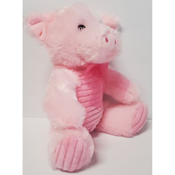 Dan Dee Pink Pig Stuffed w/Bow Plush Animal Pig Ribbed Curly Tail Super Soft Fur - Picture 5 of 14